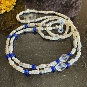 Elegant Pearl and Blue Beaded Necklace